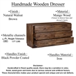 Benjara Tao 6 Drawers Dresser- Mango Wood- Walnut Finish- 60