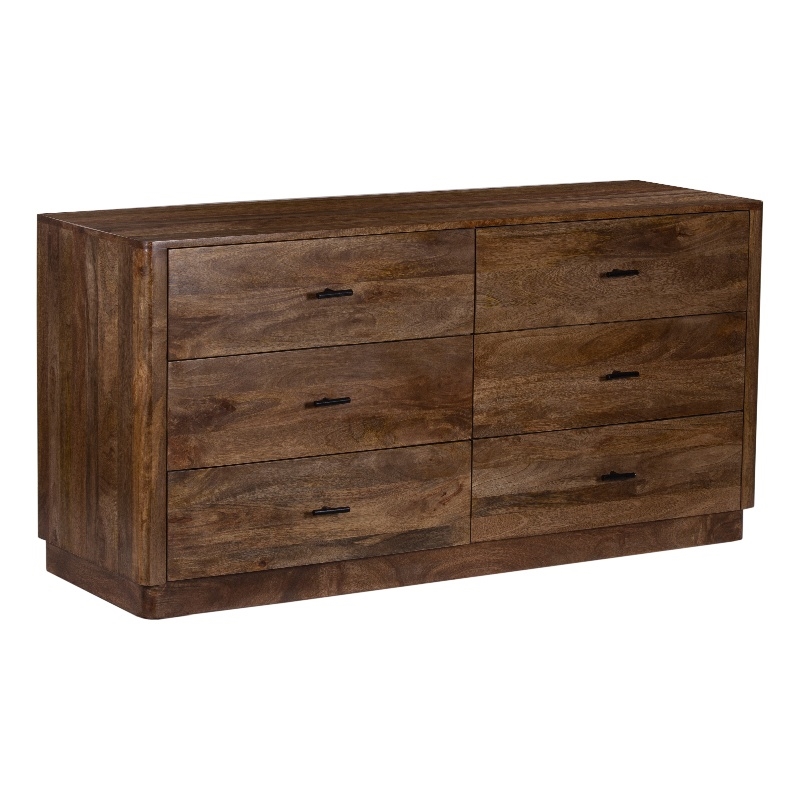 Benjara Tao 6 Drawers Dresser- Mango Wood- Walnut Finish- 60