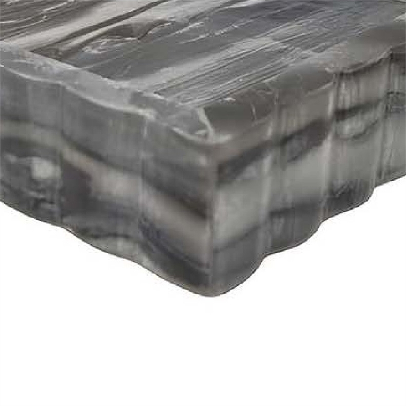 Benjara Myla Decorative Marble Tray- Subtle Gray Scalloped Edges- 14 Inch