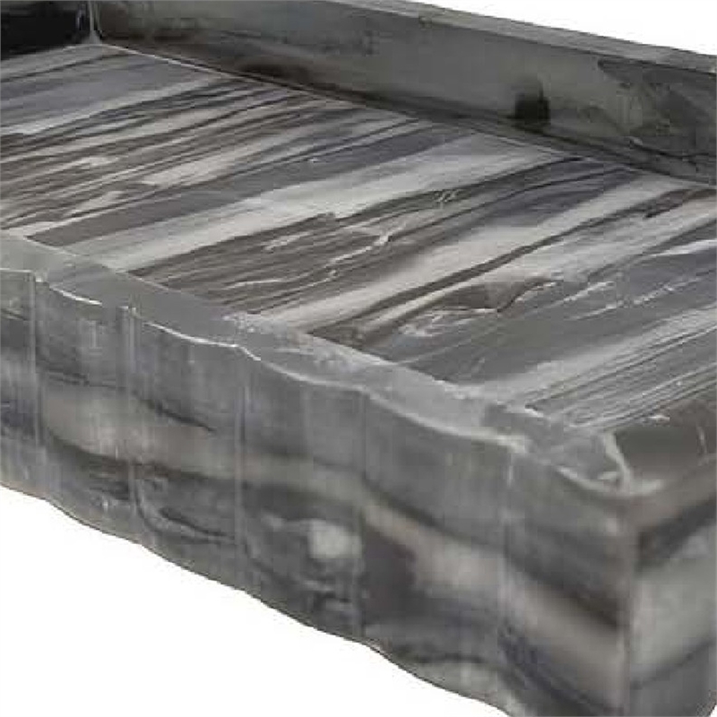 Benjara Myla Decorative Marble Tray- Subtle Gray Scalloped Edges- 14 Inch