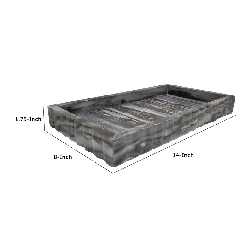 Benjara Myla Decorative Marble Tray- Subtle Gray Scalloped Edges- 14 Inch