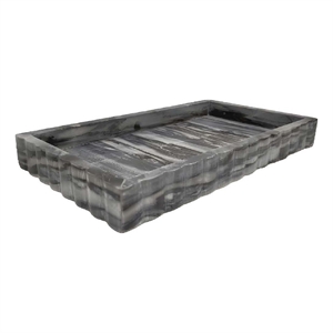 Benjara Myla Decorative Marble Tray- Subtle Gray Scalloped Edges- 14 Inch