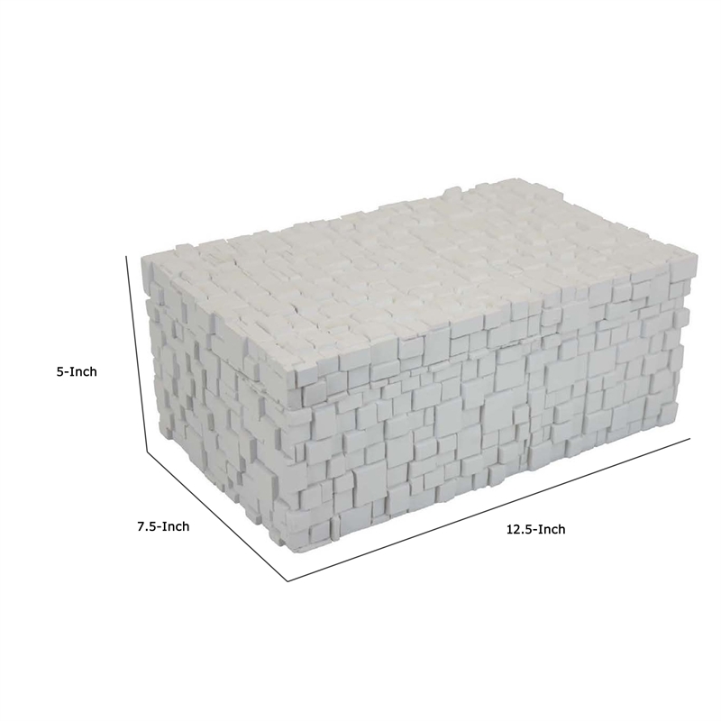 Benjara Lissa Decorative Storage Box- Matte White Textured Resin- 13 Inch