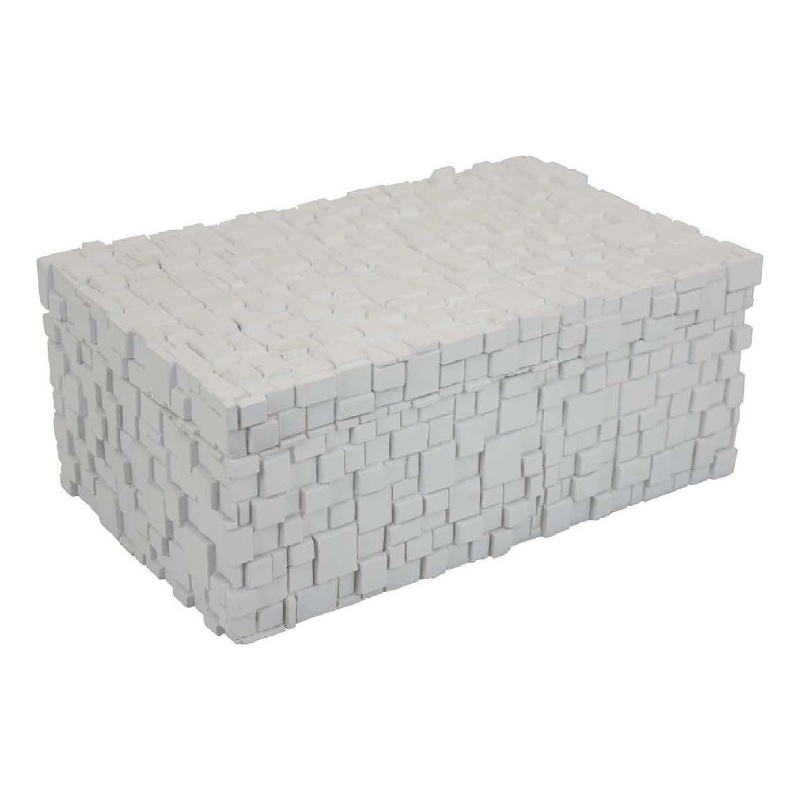 Benjara Lissa Decorative Storage Box- Matte White Textured Resin- 13 Inch