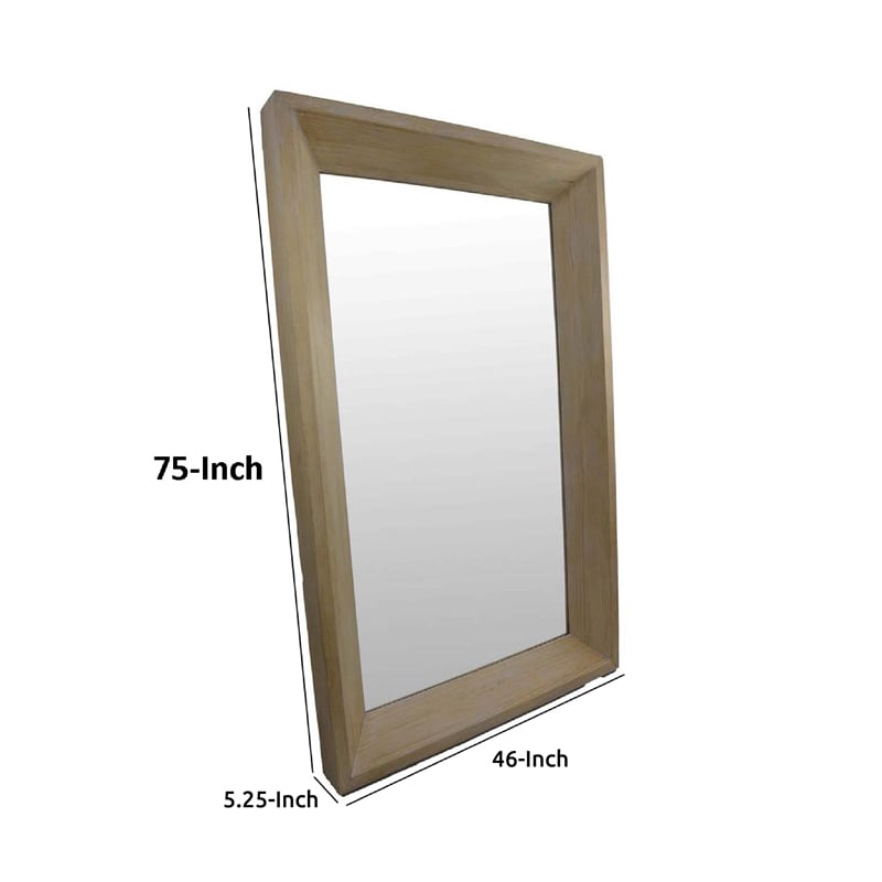 Benjara Cisy Floor Mirror- 75 Inch- Light Oak Brown Wood Rectangular Frame