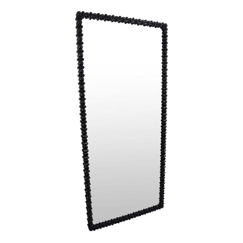 Benjara Perz Floor Mirror- 72 Inch- Rectangular Shaped Black Beaded Wood Frame
