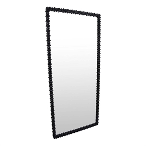 Benjara Perz Floor Mirror- 72 Inch- Rectangular Shaped Black Beaded Wood Frame