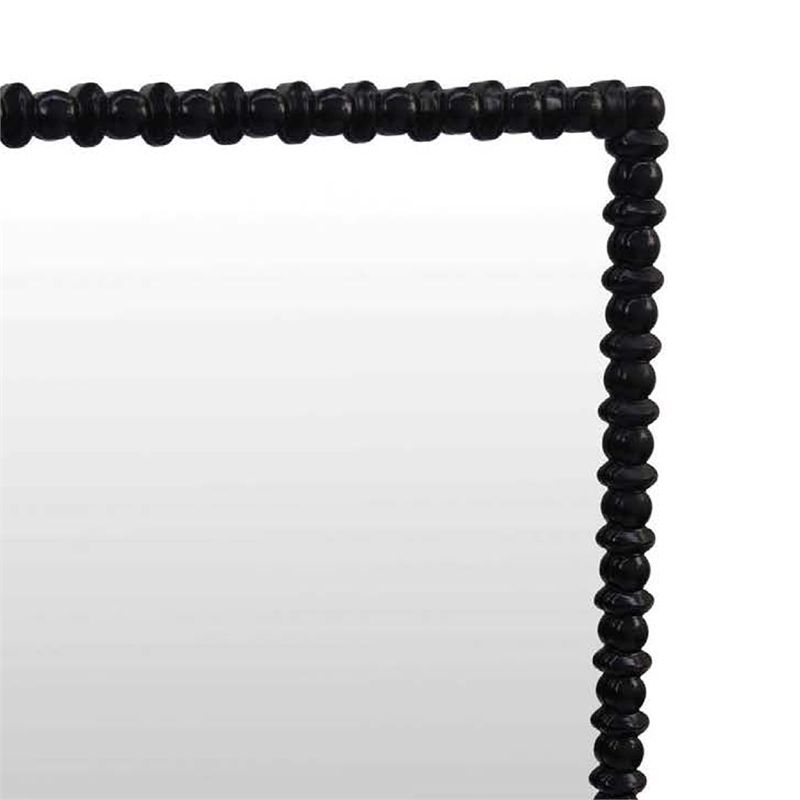 Benjara Perz Wall Mirror- 42 Inch- Square Frame- Black Beaded Wood Frame