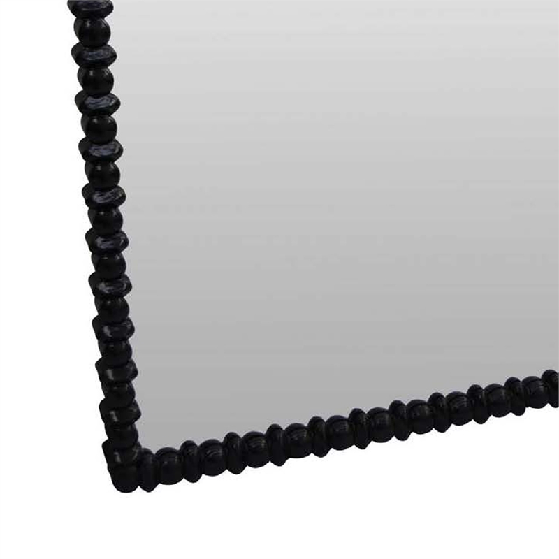 Benjara Perz Wall Mirror- 42 Inch- Square Frame- Black Beaded Wood Frame