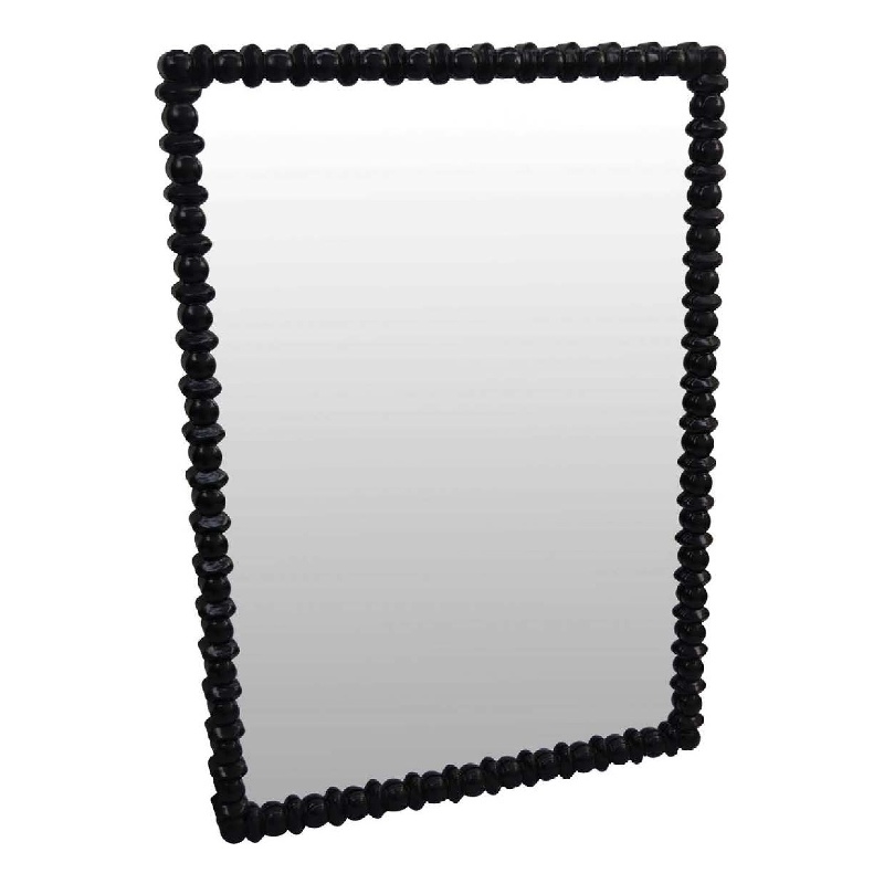 Benjara Perz Wall Mirror- 42 Inch- Square Frame- Black Beaded Wood Frame