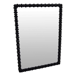 Benjara Perz Wall Mirror- 42 Inch- Square Frame- Black Beaded Wood Frame