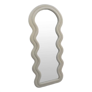 Benjara Izy Floor Mirror- 63 Inch- Light Beige Wavy Abstract Frame- Wood