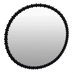 Benjara Perz Wall Mirror- 36&quot Round with Black Beaded Wood Frame