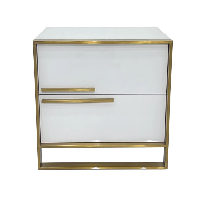 Benjara Boko Nightstand- 2 Drawers w Modern Gold Metal Handles- 20