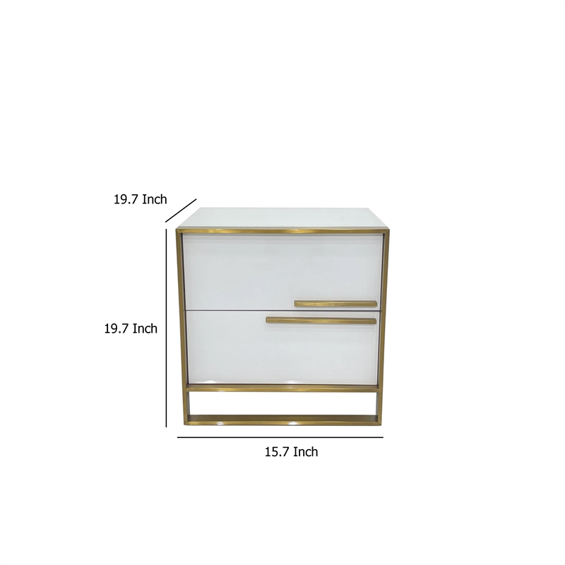 Benjara Boko Nightstand- 2 Drawers w Modern Gold Metal Handles- 20
