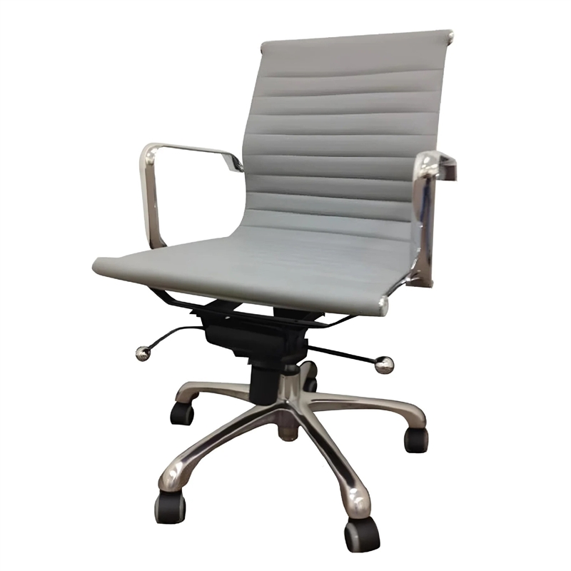 Benjara Rolling Office Chair- Gray Faux Leather- Swivel Reclining Design