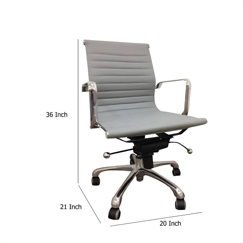 Benjara Rolling Office Chair- Gray Faux Leather- Swivel Reclining Design