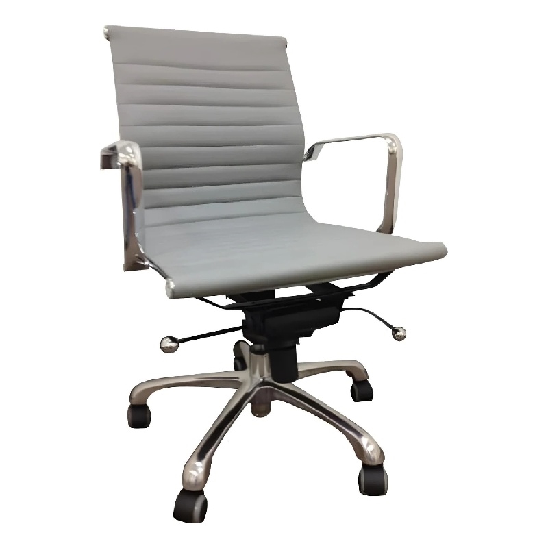 Benjara Rolling Office Chair- Gray Faux Leather- Swivel Reclining Design