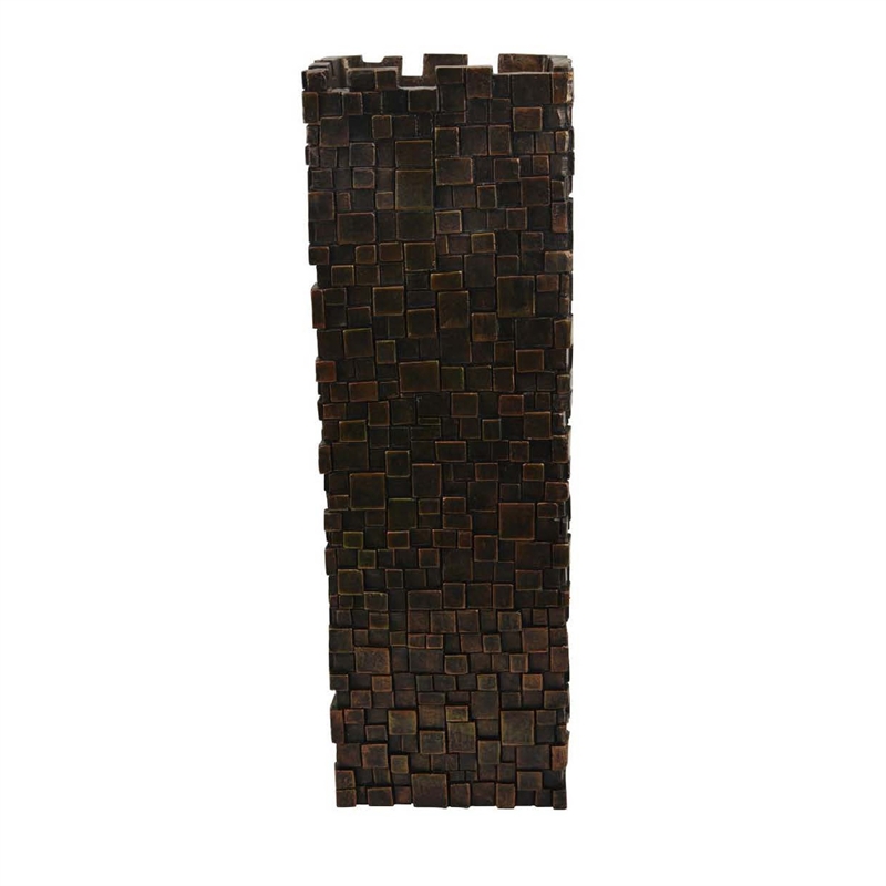Benjara Accent Vase- Dark Bronze Resin- Prominent Geometric Texture- 20 Inch