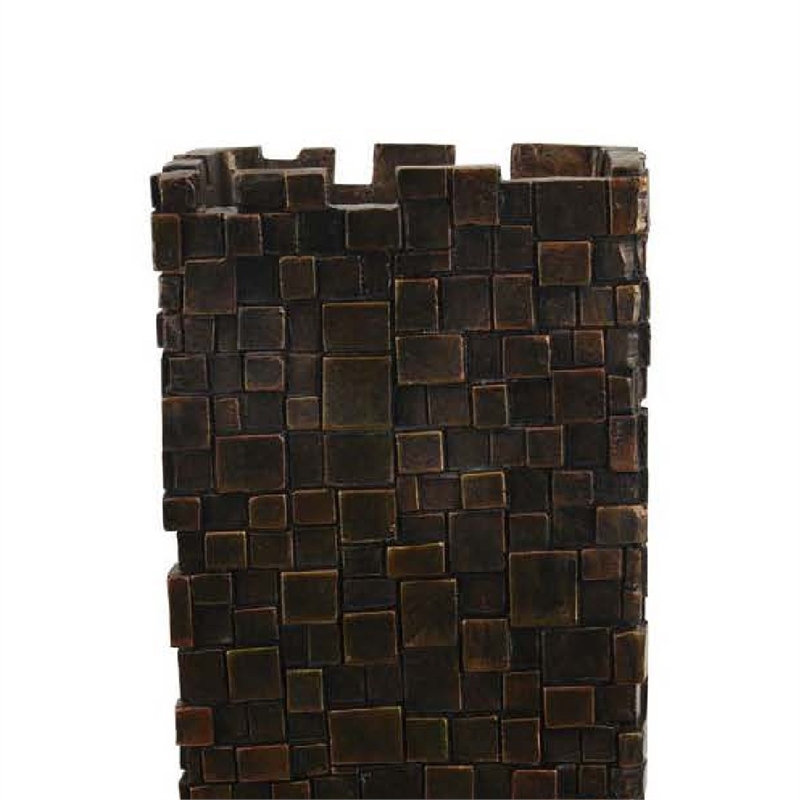 Benjara Accent Vase- Dark Bronze Resin- Prominent Geometric Texture- 20 Inch