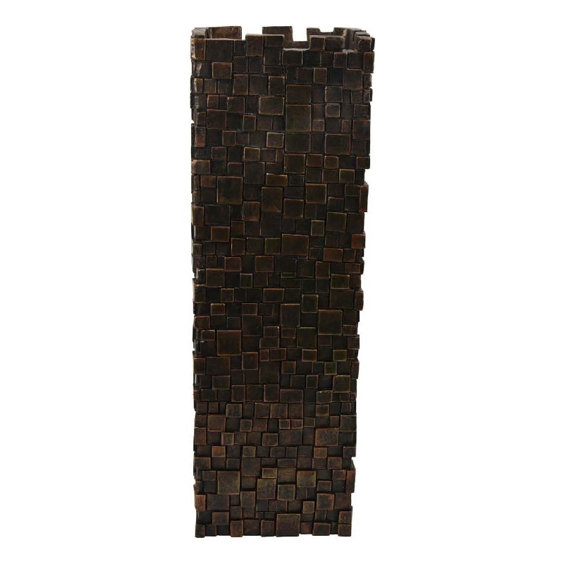 Benjara Accent Vase- Dark Bronze Resin- Prominent Geometric Texture- 20 Inch