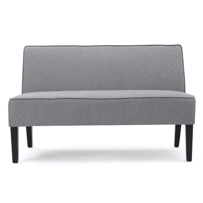 Benjara Cimy Armless Loveseat- Birch Wood Black Legs- Gray Polyester- 50 Inch