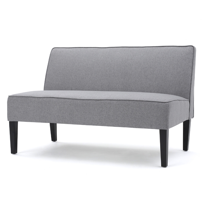 Benjara Cimy Armless Loveseat- Birch Wood Black Legs- Gray Polyester- 50 Inch