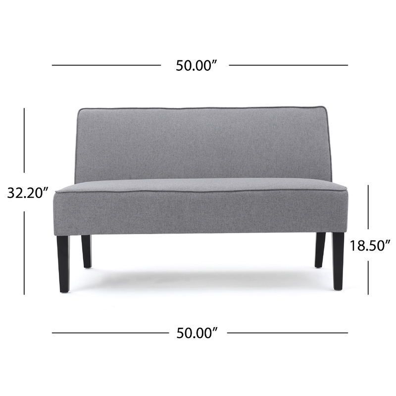 Benjara Cimy Armless Loveseat- Birch Wood Black Legs- Gray Polyester- 50 Inch