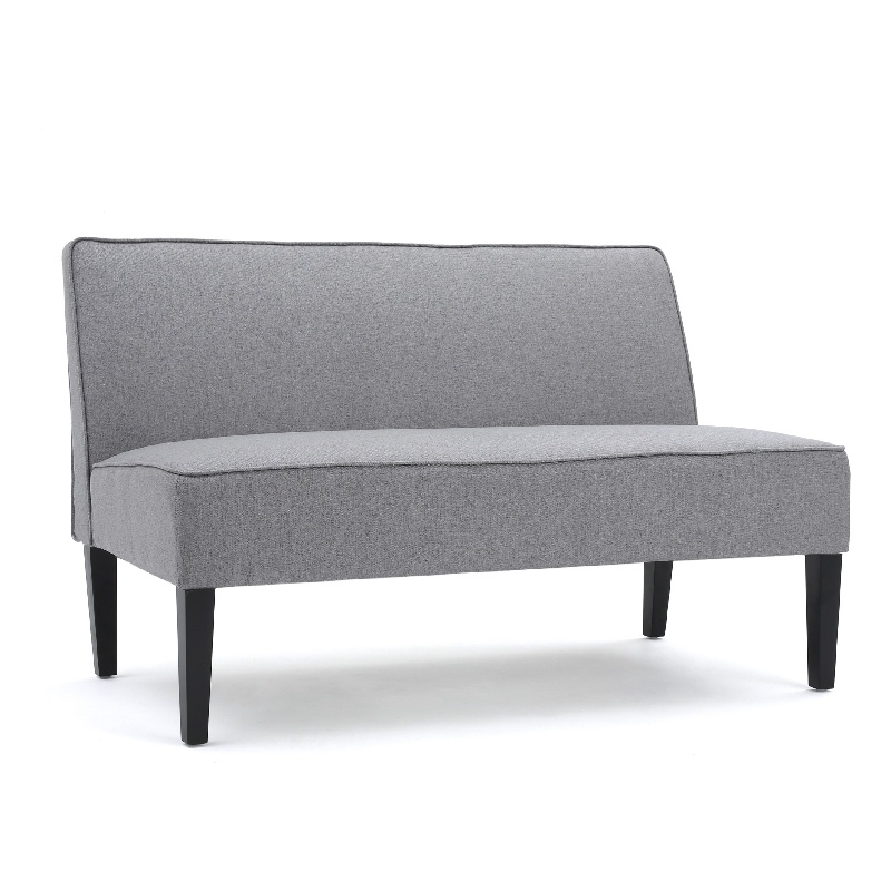Benjara Cimy Armless Loveseat- Birch Wood Black Legs- Gray Polyester- 50 Inch