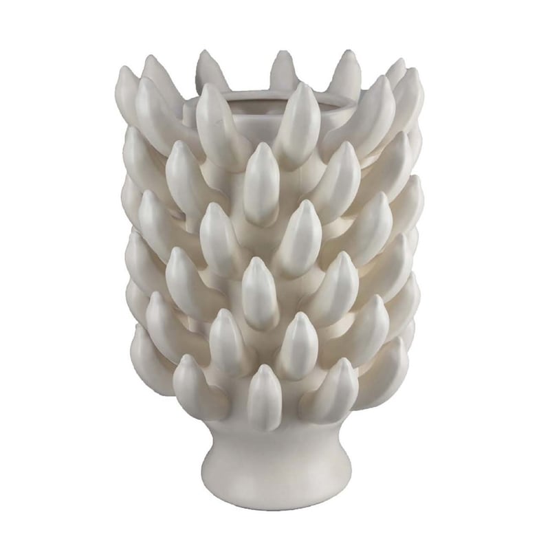 Benjara Joseph Accent Vase with Tiered Flame Accents- Ivory Ceramic 17 Inch