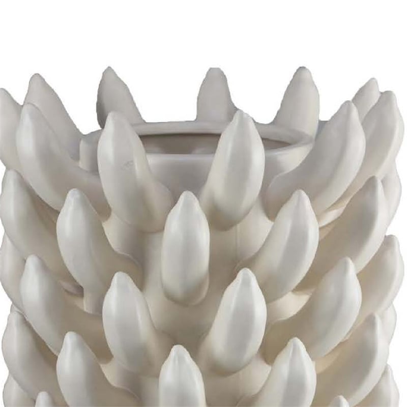 Benjara Joseph Accent Vase with Tiered Flame Accents- Ivory Ceramic 17 Inch