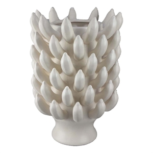 Benjara Joseph Accent Vase with Tiered Flame Accents- Ivory Ceramic 17 Inch