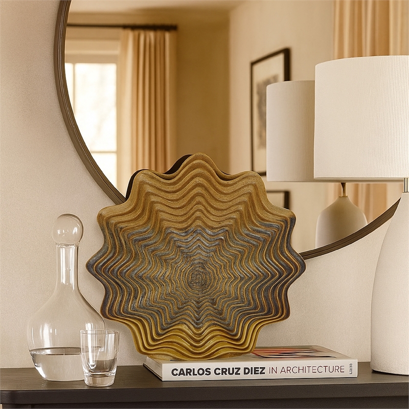 Benjara Decorative Vase- Brown- Gray Ceramic- Unique Radial Rosette- 16 Inch