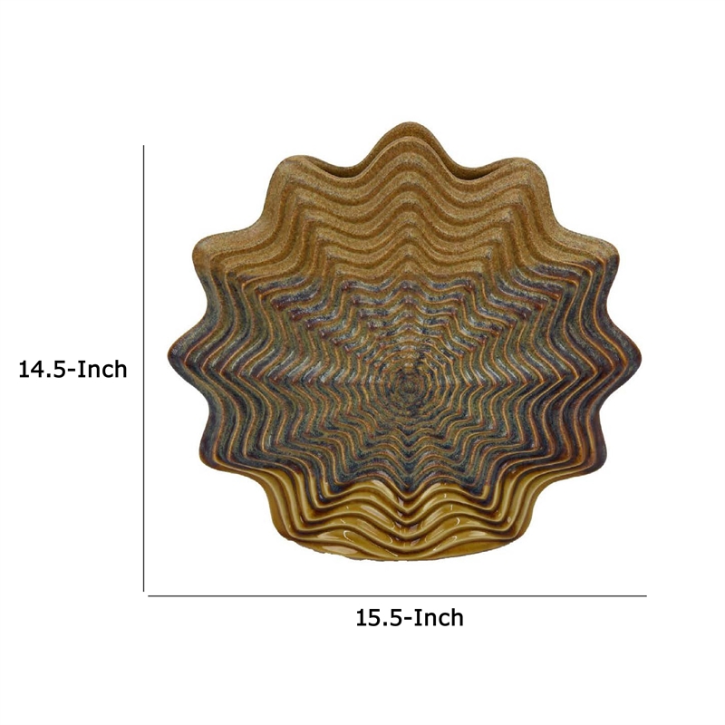 Benjara Decorative Vase- Brown- Gray Ceramic- Unique Radial Rosette- 16 Inch