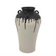Benjara Caleb Accent Vase with Drip Pattern and Handles- Black Gray Ceramic
