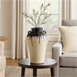 Benjara Caleb Accent Vase with Drip Pattern and Handles- Black Gray Ceramic