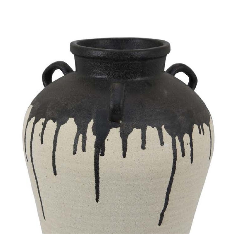 Benjara Caleb Accent Vase with Drip Pattern and Handles- Black Gray Ceramic