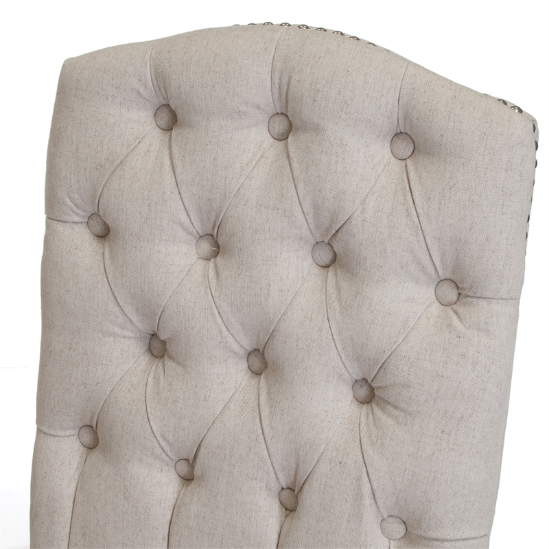 Benjara Cen Dining Side Chair Set of 2- Beige Tufted Back- Gray Wood Legs