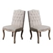 Benjara Cen Dining Side Chair Set of 2- Beige Tufted Back- Gray Wood Legs