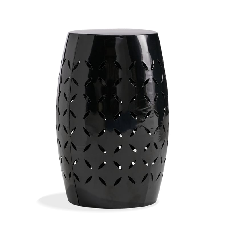Benjara Lica Patio Side End Table- Barrel Shaped Lace Cut- 12