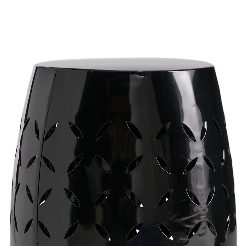 Benjara Lica Patio Side End Table- Barrel Shaped Lace Cut- 12