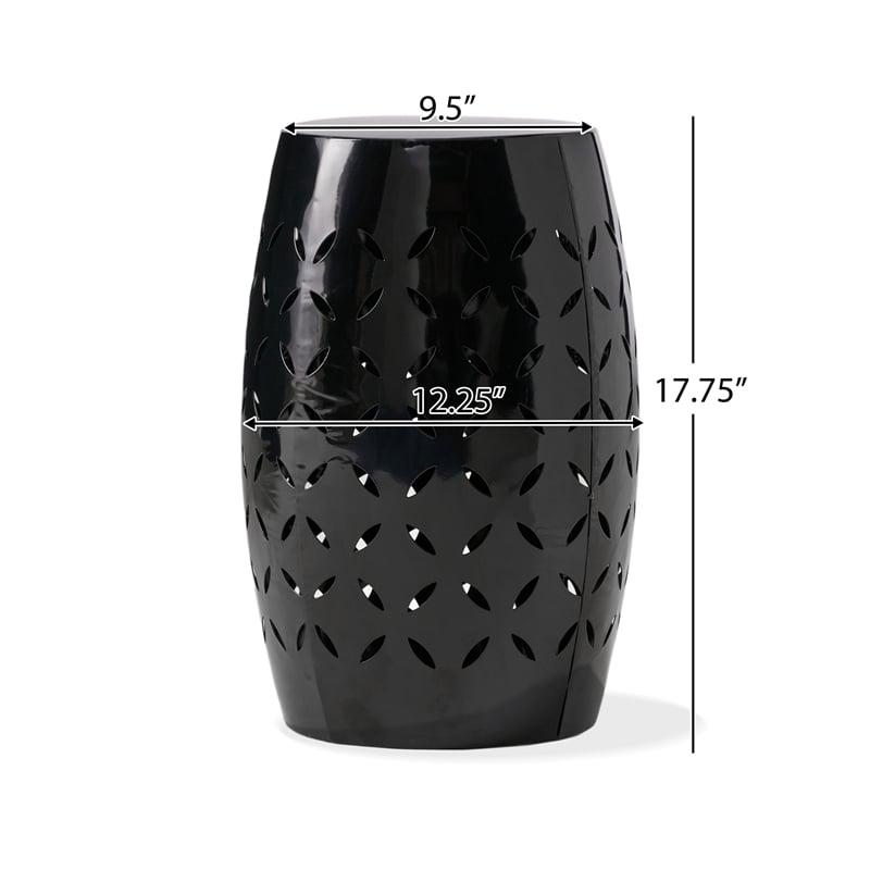 Benjara Lica Patio Side End Table- Barrel Shaped Lace Cut- 12