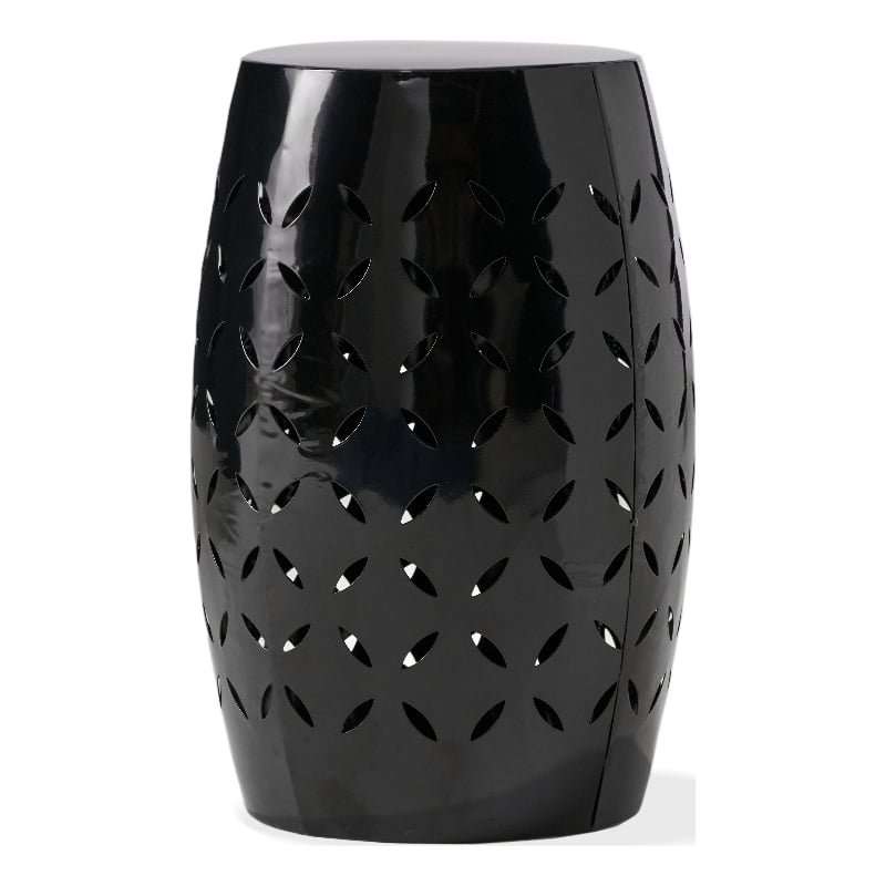 Benjara Lica Patio Side End Table- Barrel Shaped Lace Cut- 12