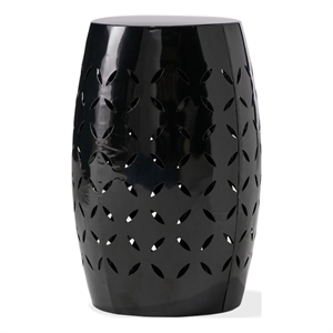 Benjara Lica Patio Side End Table- Barrel Shaped Lace Cut- 12&quot Black Iron