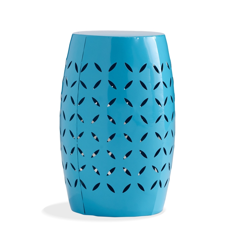 Benjara Lica Patio Side End Table- Barrel Shaped Lace Cut- 12