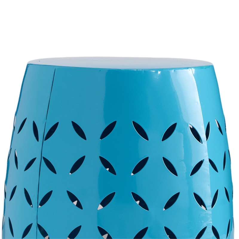 Benjara Lica Patio Side End Table- Barrel Shaped Lace Cut- 12