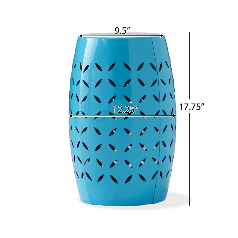 Benjara Lica Patio Side End Table- Barrel Shaped Lace Cut- 12