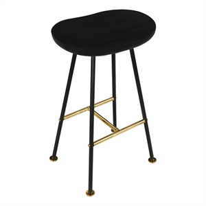 Benjara Elira 24&quot Backless Counter Stool w/ Mango Wood Saddle Seat - Black/Gold