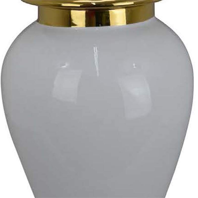 Benjara Risy Covered Jar- 24 Inch- Gold Finial- White Curved Ceramic Base