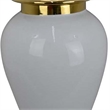 Benjara Risy Covered Jar- 24 Inch- Gold Finial- White Curved Ceramic Base